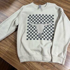 Beige western checkered crewneck
